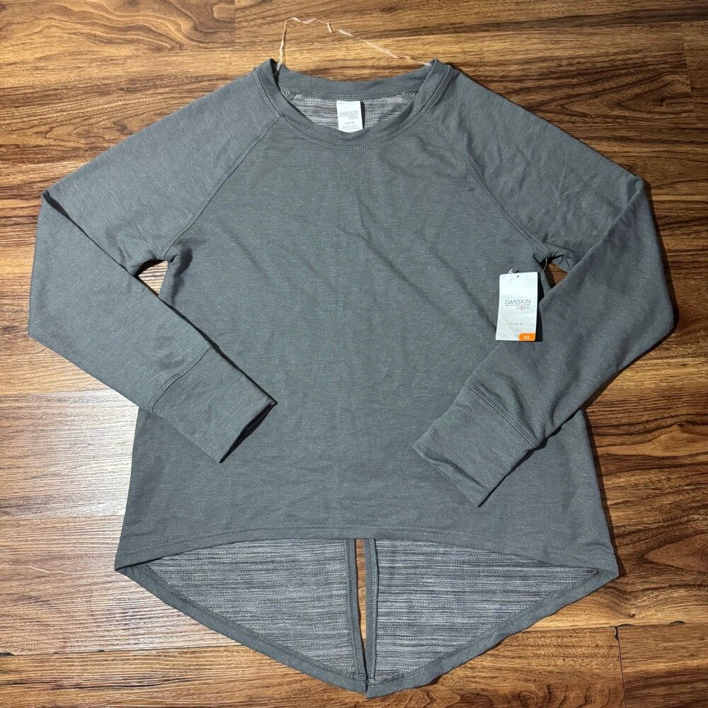 NWT Danskin Athleisure Split Back French Terry Pullover Womens Size Medium Gray